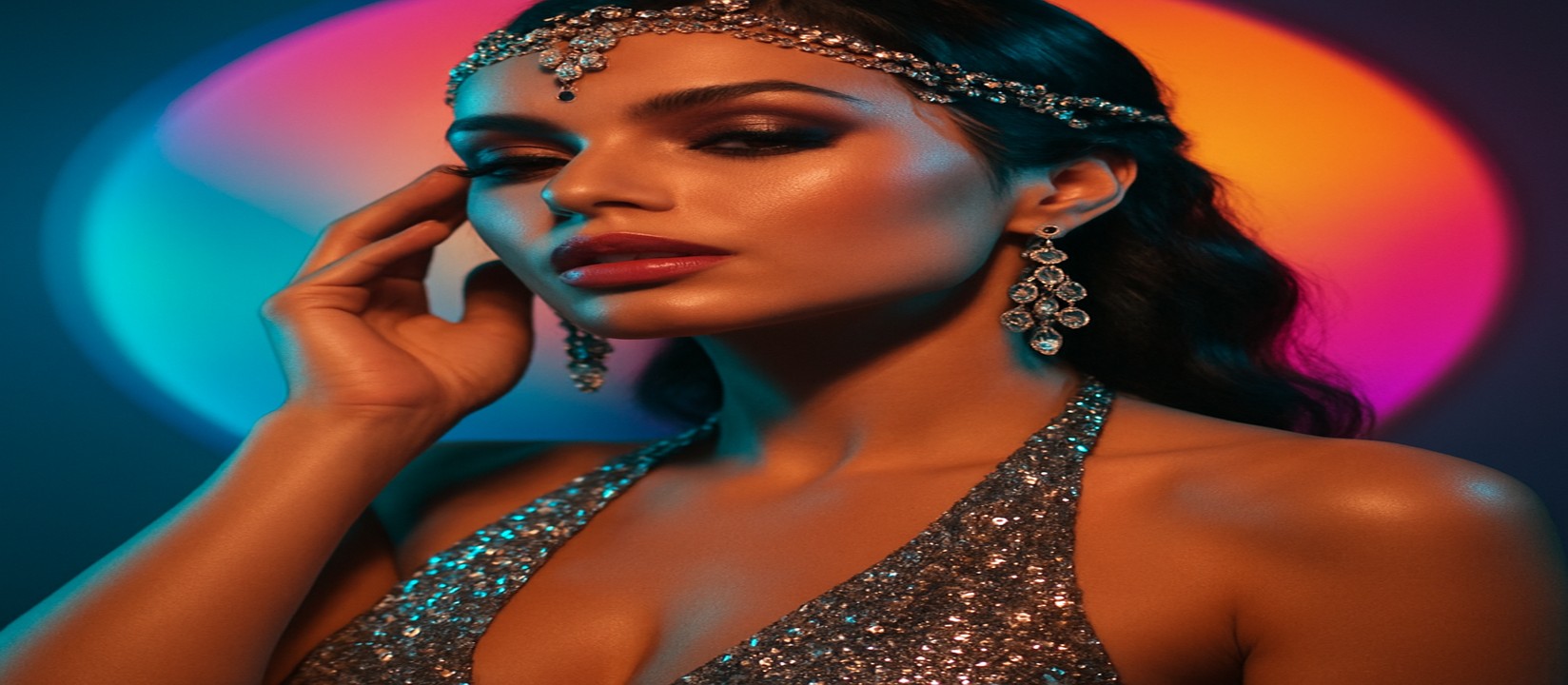 চাকার সামনে ace444-এর রঙিন гেমিং প্ল্যাটফর্মে উজ্জ্বল পোশাকে এক নারী